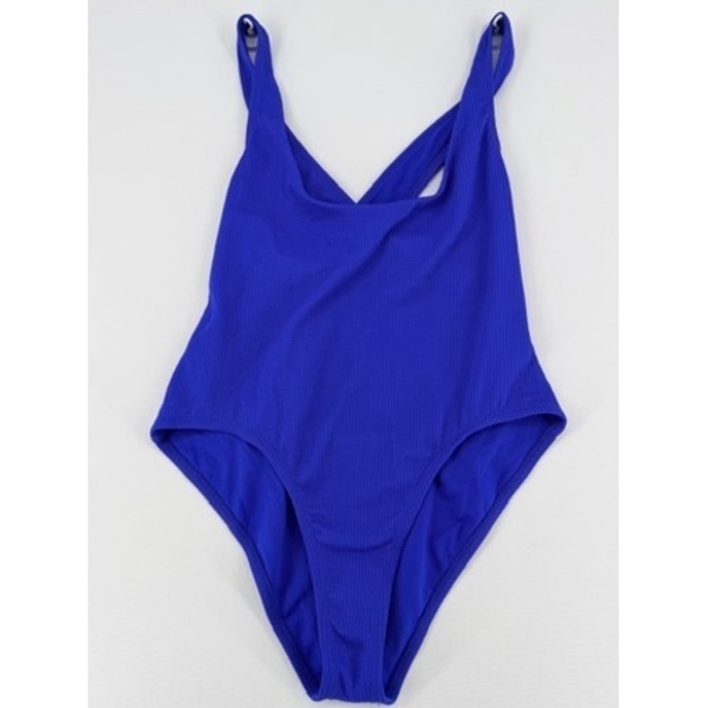 Nike Ribbed Cross Back One Piece Swimsuit Blue XL NWOT